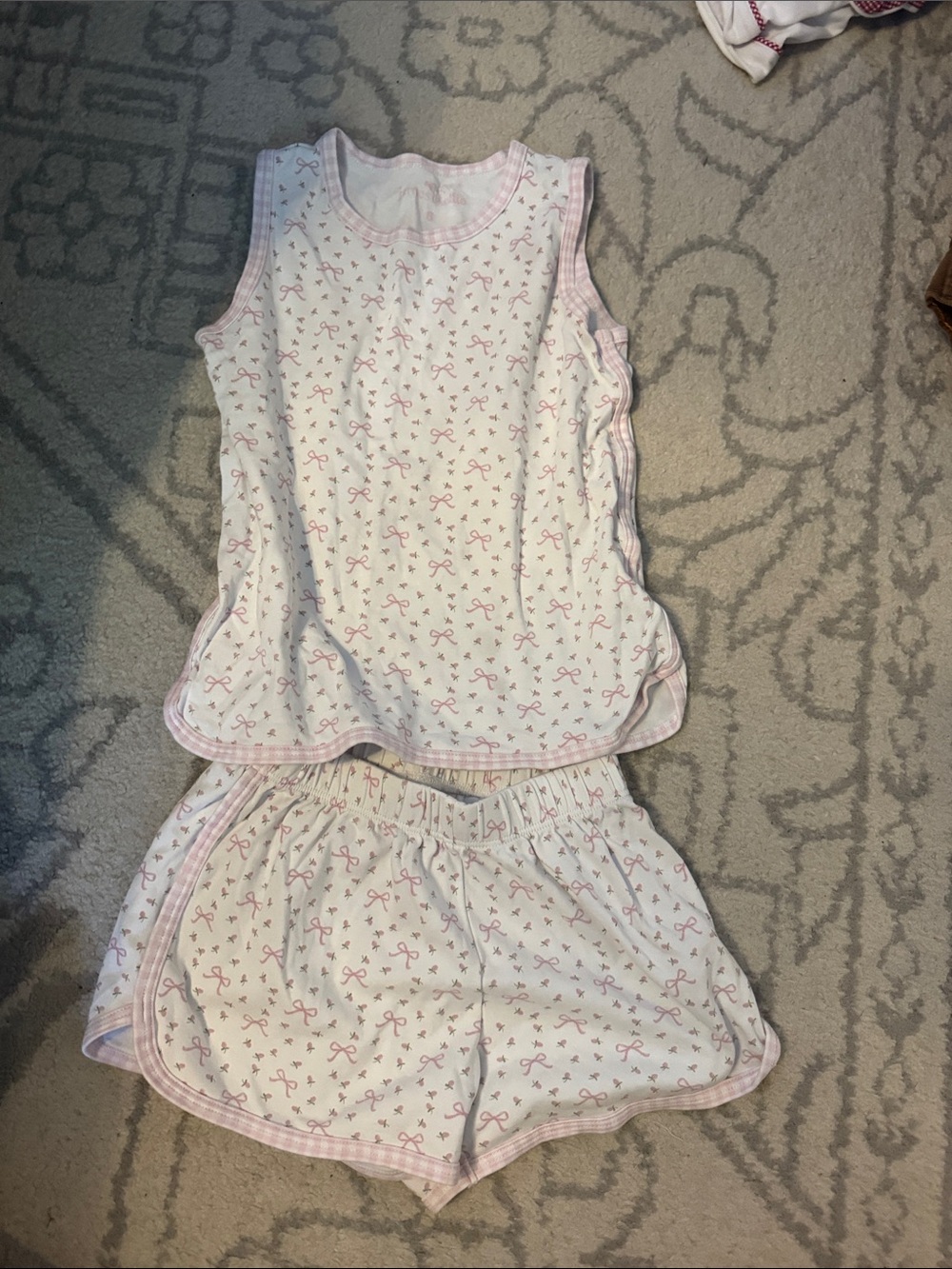 James & Lottie Pink and White Bow Print Tank & Shorts Set